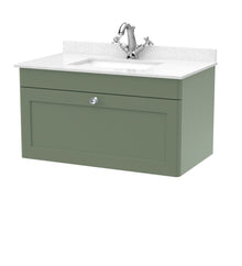 Nui Classique 800mm Wall Hung 1 Drawer Vanity & Marble Top 1th Traditional Satin Green MFC Painted Matt 445x820x463mm - CLC896WS1 - JJ Building Materials