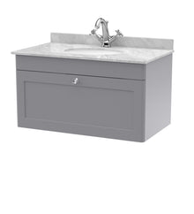 Nui Classique 800mm Wall Hung 1 Drawer Vanity & Marble Top 1th Traditional Satin Grey MFC Painted Matt 445x820x463mm - CLC296GR1 - JJ Building Materials
