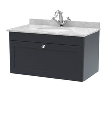 Nui Classique 800mm Wall Hung 1 Drawer Vanity & Marble Top 1th Traditional Soft Black MFC Painted Matt 445x820x463mm - CLC1496GR1 - JJ Building Materials