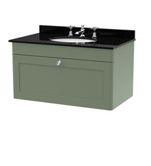 Nui Classique 800mm Wall Hung 1 Drawer Vanity & Marble Top 3th Traditional Satin Green MFC Painted Matt 445x820x463mm - CLC896BR3 - JJ Building Materials