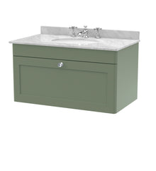 Nui Classique 800mm Wall Hung 1 Drawer Vanity & Marble Top 3th Traditional Satin Green MFC Painted Matt 445x820x463mm - CLC896GR3 - JJ Building Materials