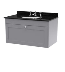 Nui Classique 800mm Wall Hung 1 Drawer Vanity & Marble Top 3th Traditional Satin Grey MFC Painted Matt 445x820x463mm - CLC296BR3 - JJ Building Materials