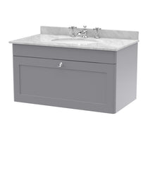 Nui Classique 800mm Wall Hung 1 Drawer Vanity & Marble Top 3th Traditional Satin Grey MFC Painted Matt 445x820x463mm - CLC296GR3 - JJ Building Materials