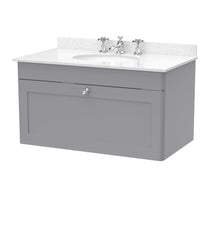 Nui Classique 800mm Wall Hung 1 Drawer Vanity & Marble Top 3th Traditional Satin Grey MFC Painted Matt 445x820x463mm - CLC296WR3 - JJ Building Materials