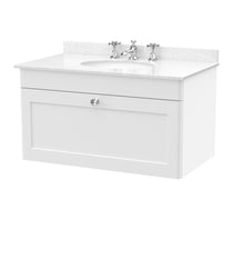 Nui Classique 800mm Wall Hung 1 Drawer Vanity & Marble Top 3th Traditional Satin White MFC Painted Matt 445x820x463mm - CLC196WR3 - JJ Building Materials