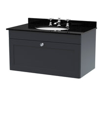 Nui Classique 800mm Wall Hung 1 Drawer Vanity & Marble Top 3th Traditional Soft Black MFC Painted Matt 445x820x463mm - CLC1496BR3 - JJ Building Materials