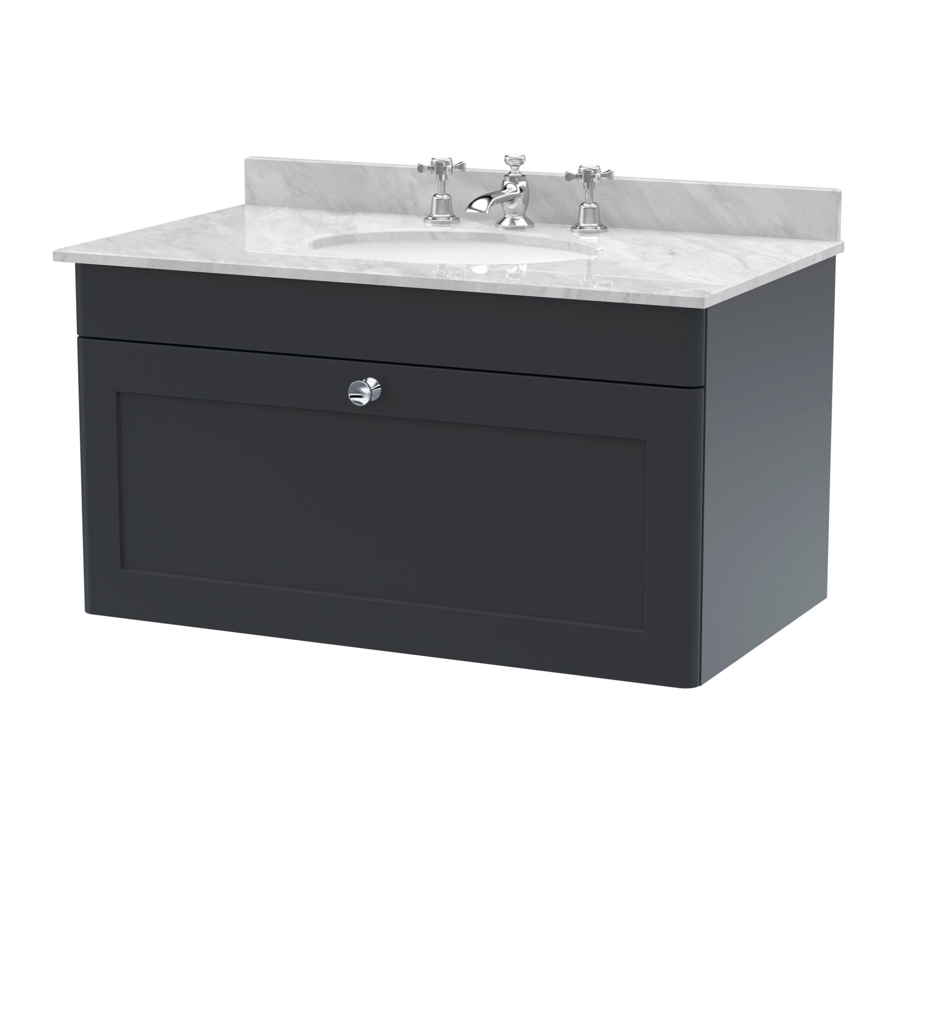Nui Classique 800mm Wall Hung 1 Drawer Vanity & Marble Top 3th Traditional Soft Black MFC Painted Matt 445x820x463mm - CLC1496GR3 - JJ Building Materials