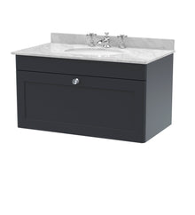 Nui Classique 800mm Wall Hung 1 Drawer Vanity & Marble Top 3th Traditional Soft Black MFC Painted Matt 445x820x463mm - CLC1496GR3 - JJ Building Materials