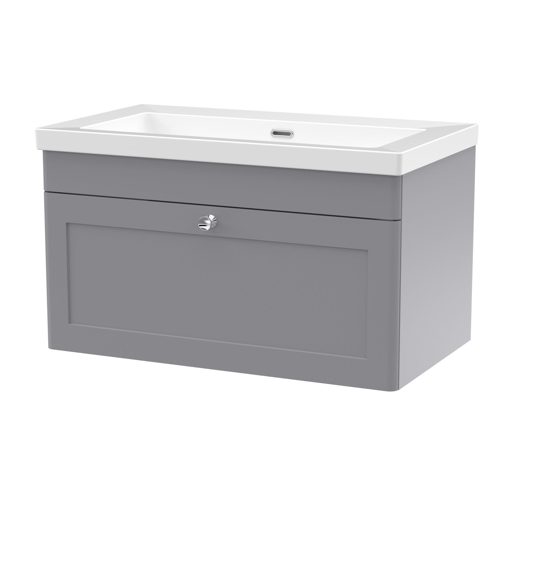 Nui Classique 800mm Wall Hung Single Drawer Vanity With Basin - 0 Tap Hole Traditional Satin Grey Fireclay 476x813x462mm - JJ Building Materials