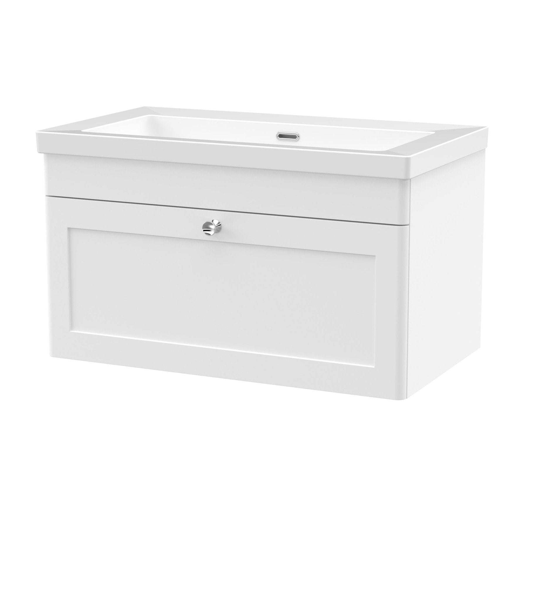 Nui Classique 800mm Wall Hung Single Drawer Vanity With Basin - 0 Tap Hole Traditional Satin White Fireclay 476x813x462mm - JJ Building Materials