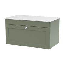 Nui Classique 800mm Wall Hung Single Drawer Vanity With Marble Top Traditional Satin Green Fireclay 449x810x460mm - JJ Building Materials