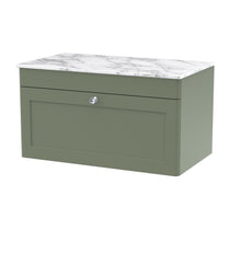 Nui Classique 800mm Wall Hung Single Drawer Vanity With Marble Top Traditional Satin Green Natural Marble 449x810x460mm - CLC896CMT - JJ Building Materials