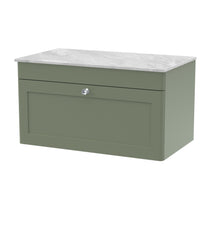 Nui Classique 800mm Wall Hung Single Drawer Vanity With Marble Top Traditional Satin Green Natural Marble 449x810x460mm - CLC896GMT - JJ Building Materials