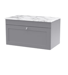 Nui Classique 800mm Wall Hung Single Drawer Vanity With Marble Top Traditional Satin Grey Natural Marble 449x810x460mm - CLC296CMT - JJ Building Materials