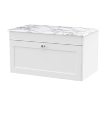 Nui Classique 800mm Wall Hung Single Drawer Vanity With Marble Top Traditional Satin White Natural Marble 449x810x460mm - CLC196CMT - JJ Building Materials
