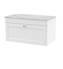 Nui Classique 800mm Wall Hung Single Drawer Vanity With Marble Top Traditional Satin White Natural Marble 449x810x460mm - CLC196GMT - JJ Building Materials
