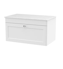 Nui Classique 800mm Wall Hung Single Drawer Vanity With Marble Top Traditional Satin White Natural Marble 449x810x460mm - CLC196WMT - JJ Building Materials