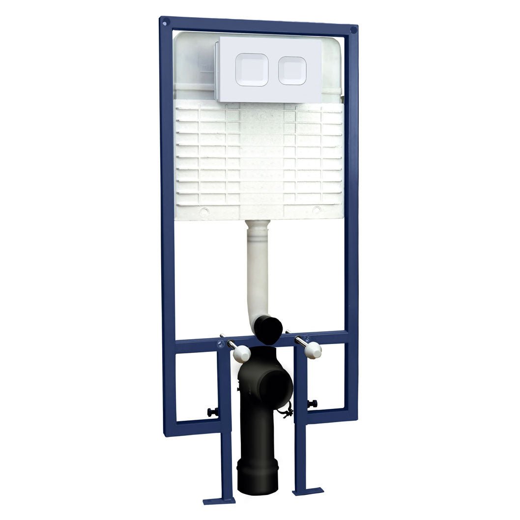 Nui Concealed Cisterns And Frames Dual Flush Concealed Cistern Frame Square Plate Contemporary Matt White Stainless Steel 1136x520x204mm - JJ Building Materials