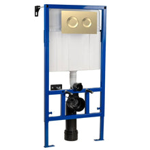 Nui Concealed Cisterns And Frames Dual Flush Concealed Cistern Frame With Round Plate Contemporary Brushed Brass Stainless Steel 890x520x205mm - JJ Building Materials