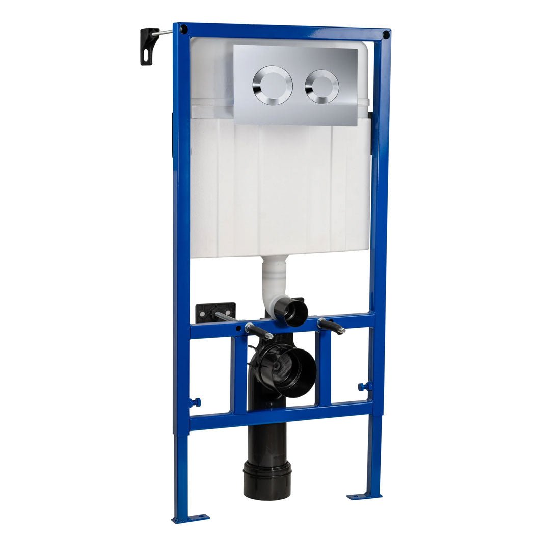 Nui Concealed Cisterns And Frames Dual Flush Concealed Cistern Frame With Round Plate Contemporary Chrome Stainless Steel 890x520x207mm - JJ Building Materials