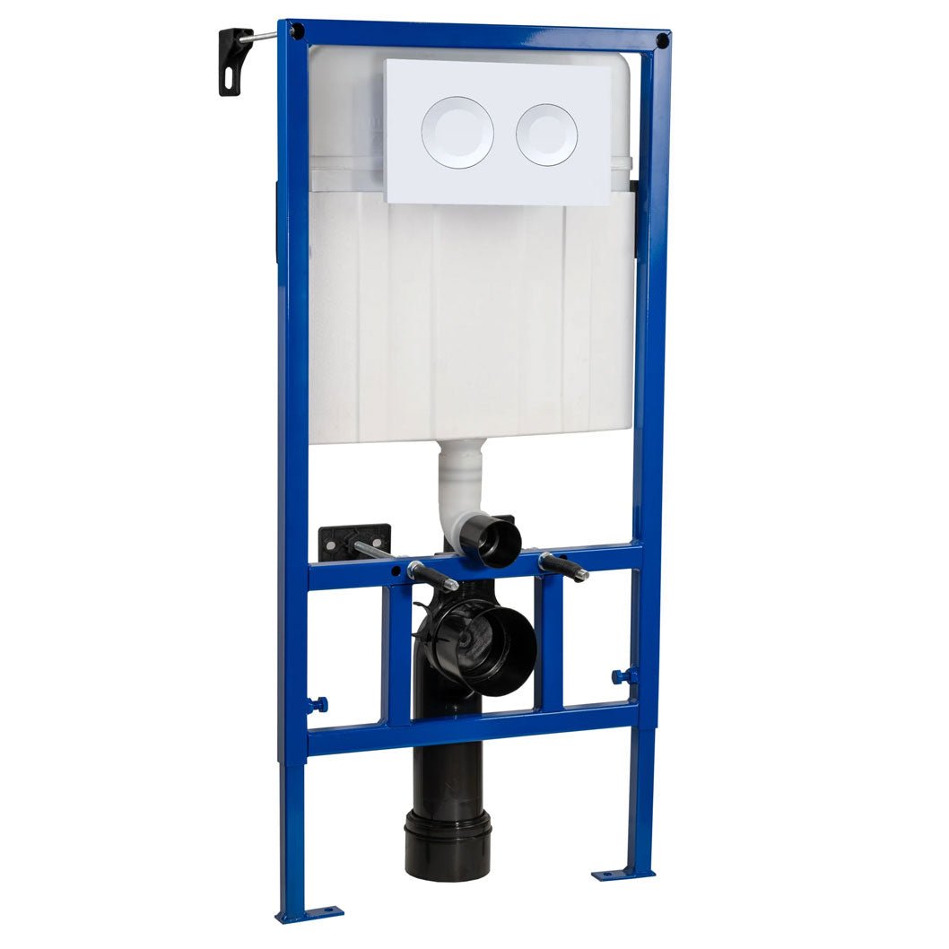 Nui Concealed Cisterns And Frames Dual Flush Concealed Cistern Frame With Round Plate Contemporary White Stainless Steel 890x520x201mm - JJ Building Materials