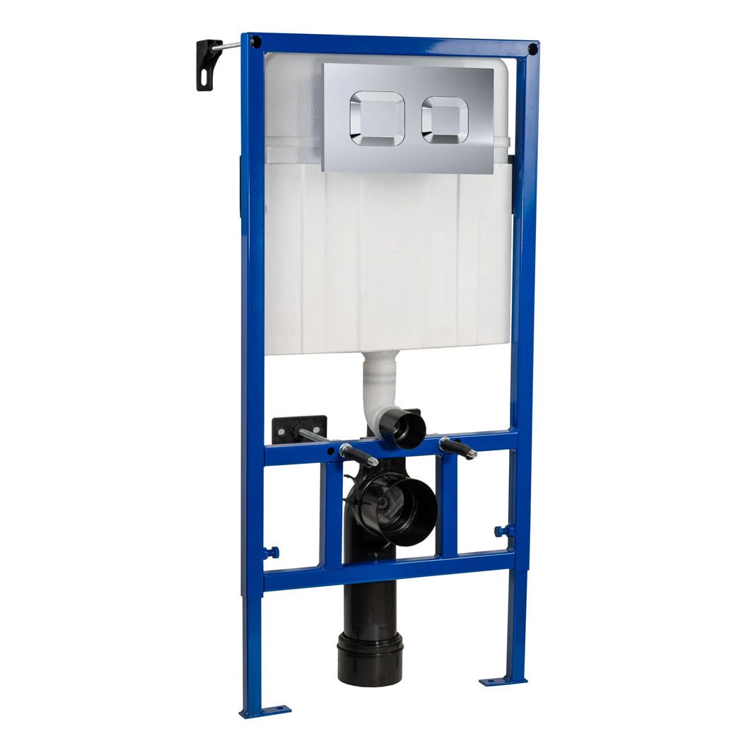 Nui Concealed Cisterns And Frames Dual Flush Concealed Cistern Frame With Square Plate Contemporary Chrome Stainless Steel 890x520x208mm - JJ Building Materials