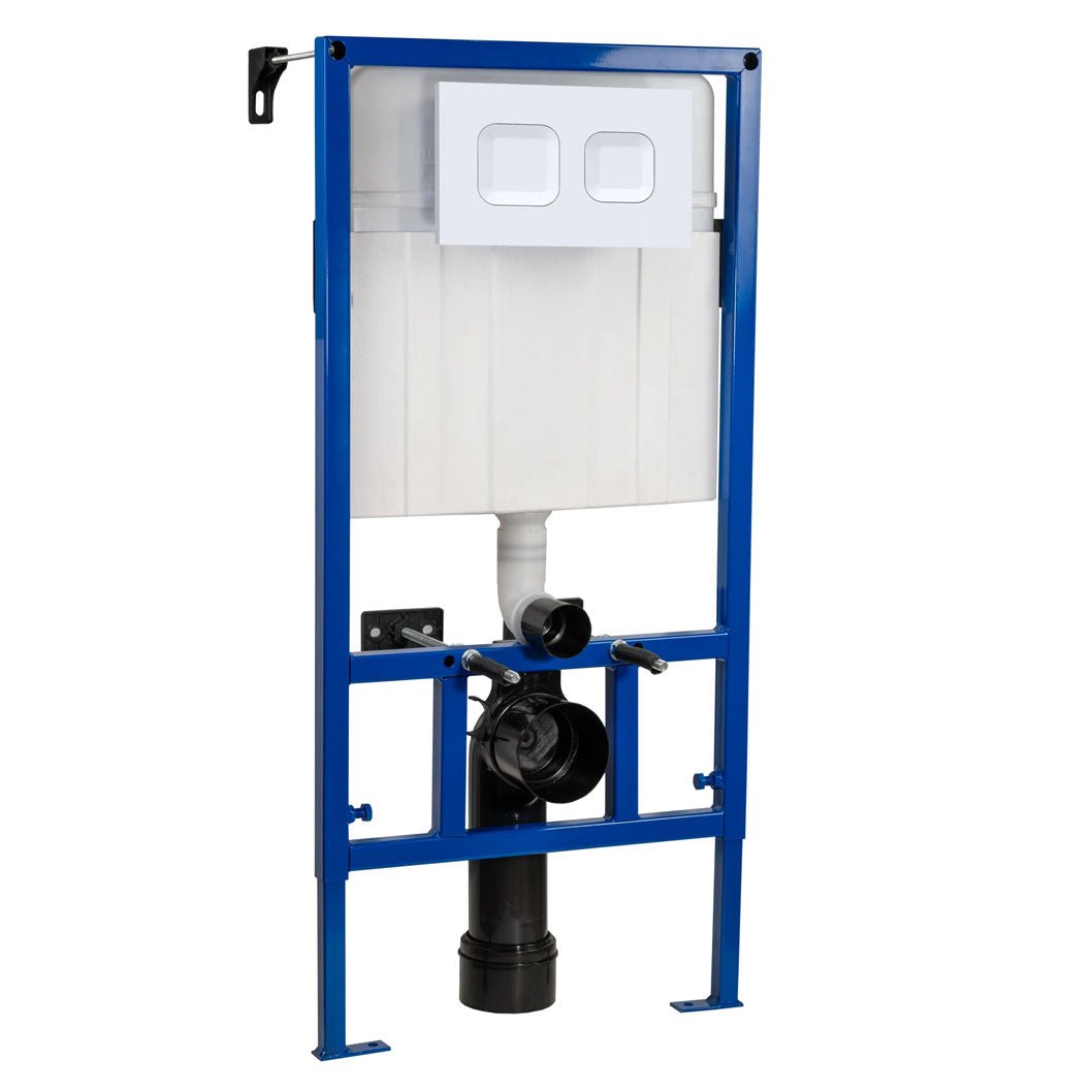 Nui Concealed Cisterns And Frames Dual Flush Concealed Cistern Frame With Square Plate Contemporary White Stainless Steel 890x520x202mm - JJ Building Materials