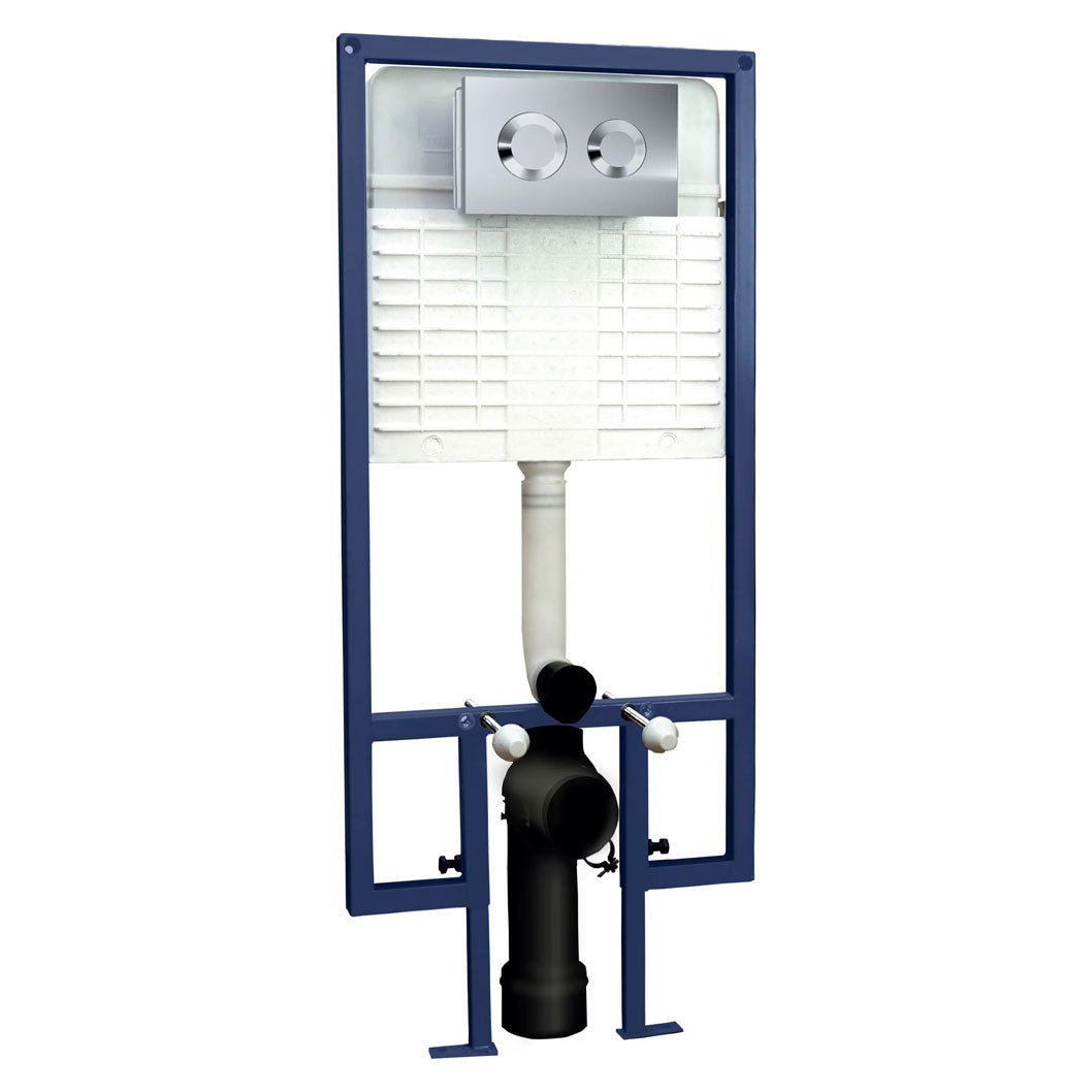 Nui Concealed Cisterns And Frames Round Dual Flush Push Button Contemporary Chrome Stainless Steel 1136x520x204mm - JJ Building Materials