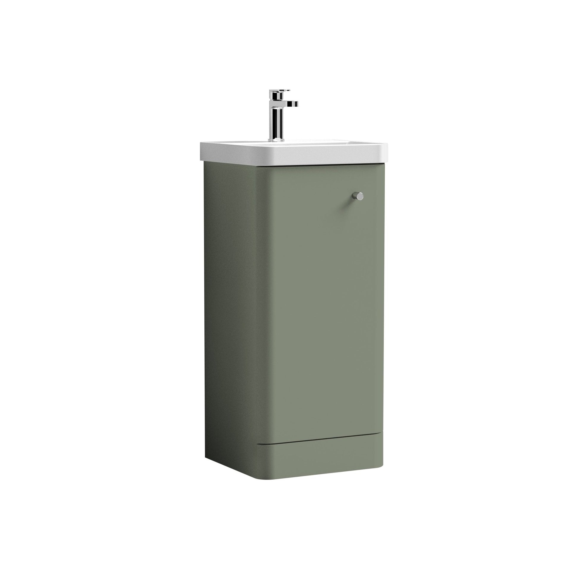 Nui Core 400mm Floor Standing 1 Door Unit & Basin Contemporary Satin Green MFC Painted Matt 864x405x355mm - JJ Building Materials