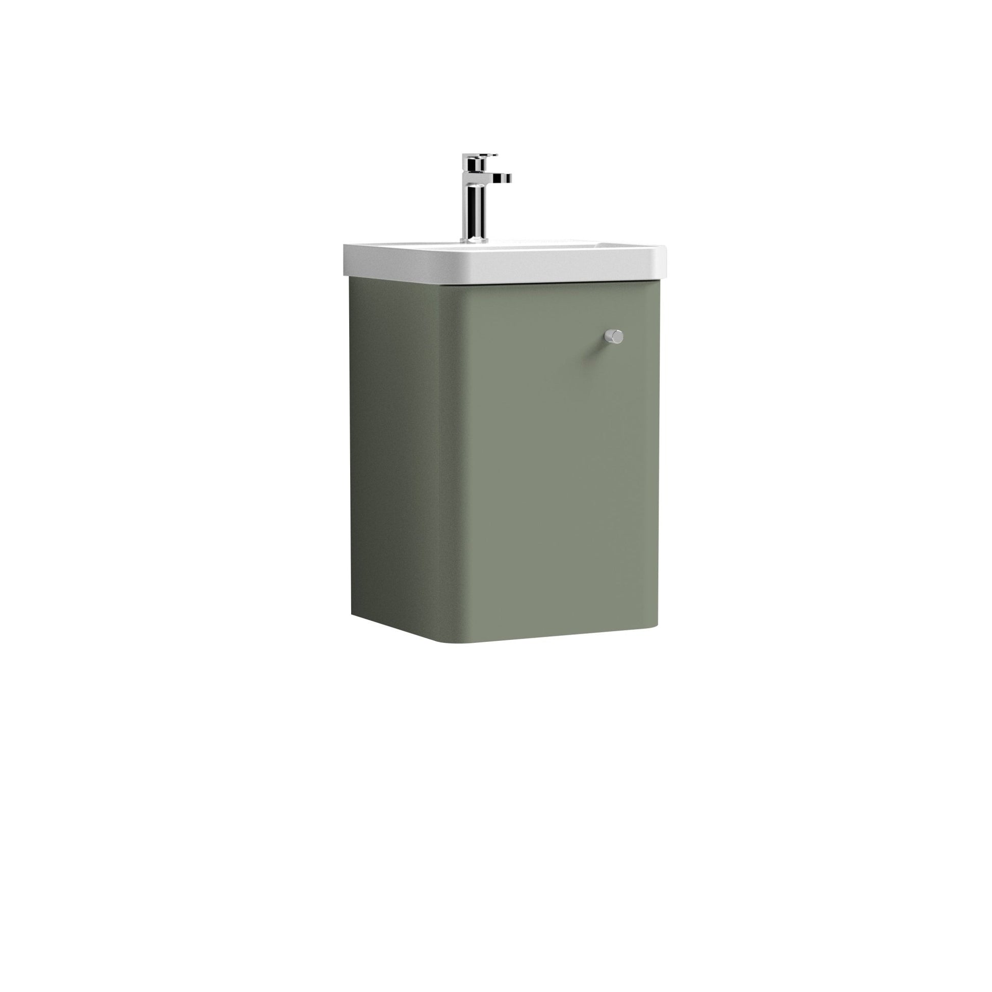 Nui Core 400mm Wall Hung 1 Door Unit & Basin Contemporary Satin Green MFC Painted Matt 589x405x355mm - JJ Building Materials