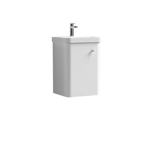 Nui Core 400mm Wall Hung 1 - door Vanity & Basin Contemporary Gloss White MFC Painted Gloss 589x405x355mm - JJ Building Materials