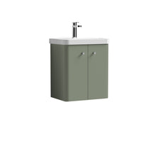 Nui Core 500mm Wall Hung 2 Door Unit & Basin Contemporary Satin Green MFC Painted Matt 589x505x355mm - JJ Building Materials