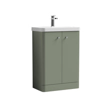 Nui Core 600mm Floor Standing 2 Door Unit & Basin Contemporary Satin Green MFC Painted Matt 863x605x355mm - JJ Building Materials