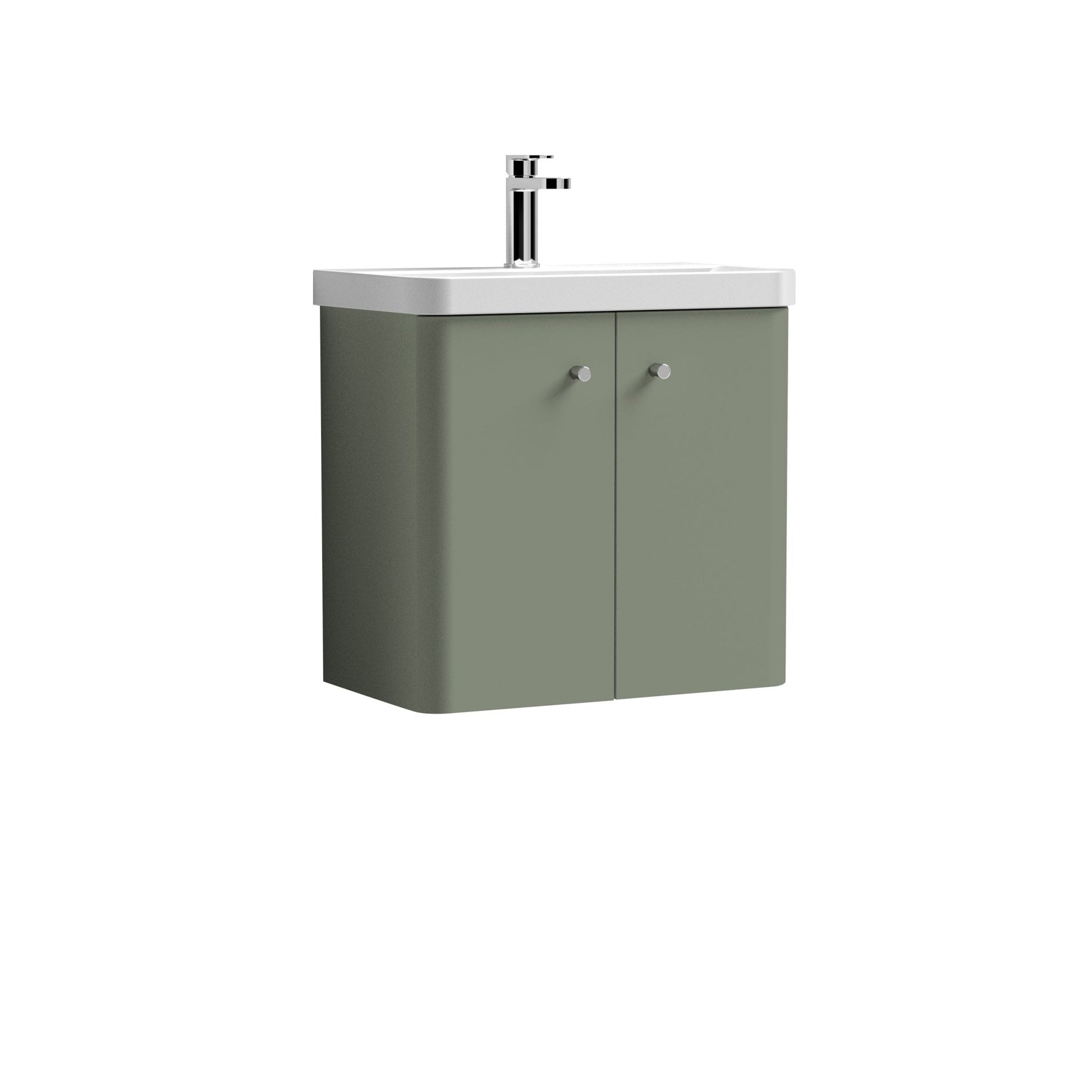 Nui Core 600mm Wall Hung 2 Door Unit & Basin Contemporary Satin Green MFC Painted Matt 589x605x355mm - JJ Building Materials