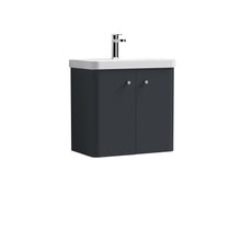 Nui Core 600mm Wall Hung 2 Door Unit & Basin Contemporary Soft Black MFC Painted Matt 589x605x355mm - JJ Building Materials