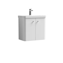Nui Core 600mm Wall Hung 2 - door Vanity & Basin Contemporary Gloss White MFC Painted Gloss 589x605x355mm - JJ Building Materials