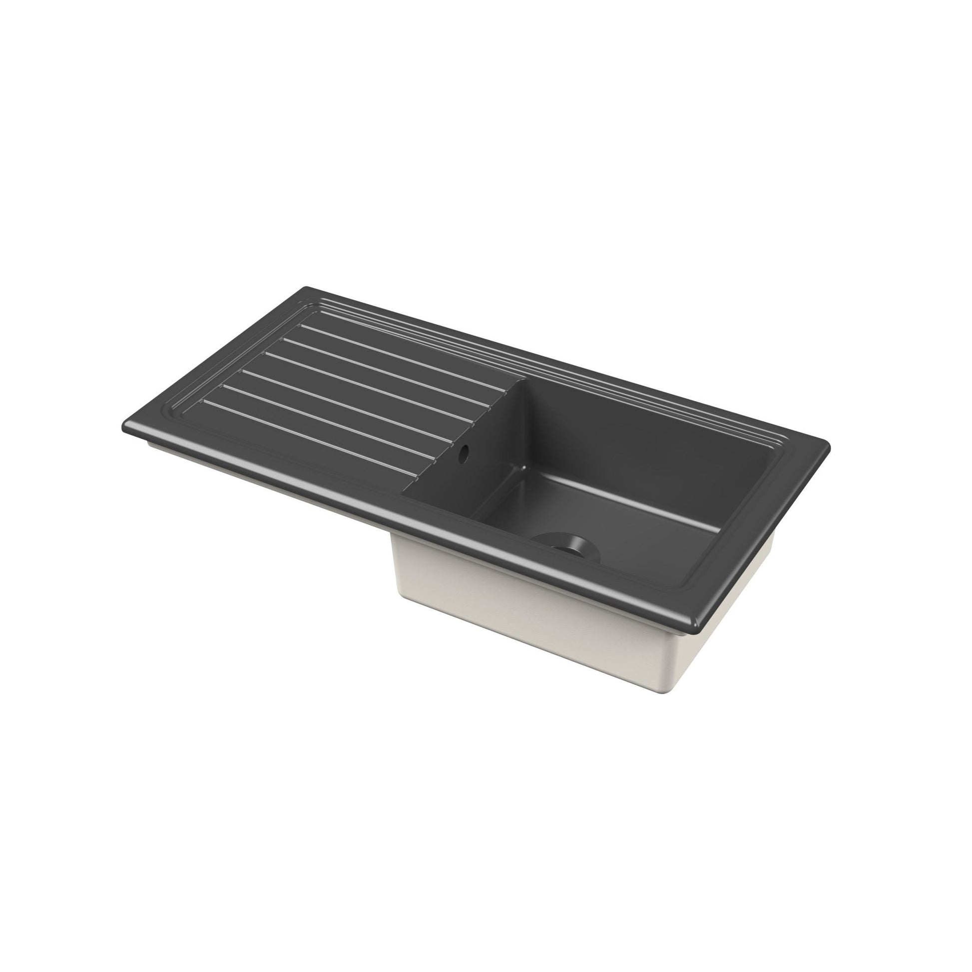 Nui Counter Top Sink Single Bowl 1010x525 Traditional Soft Black Fireclay 235x1010x525mm - CT41T1010 - JJ Building Materials