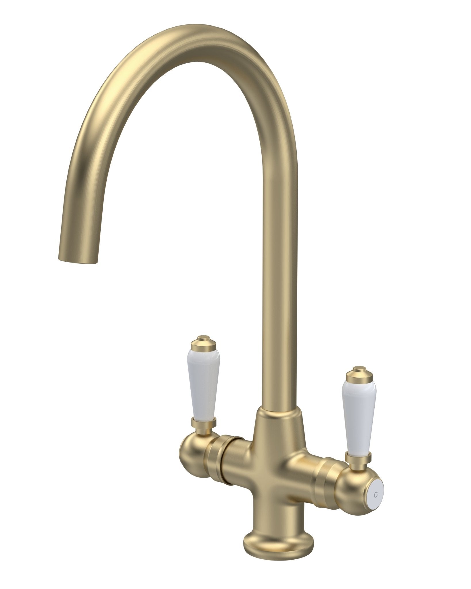 Nui Cruciform Sink Mixer Lever Traditional Brushed Brass Brass 375x160x220mm - JJ Building Materials
