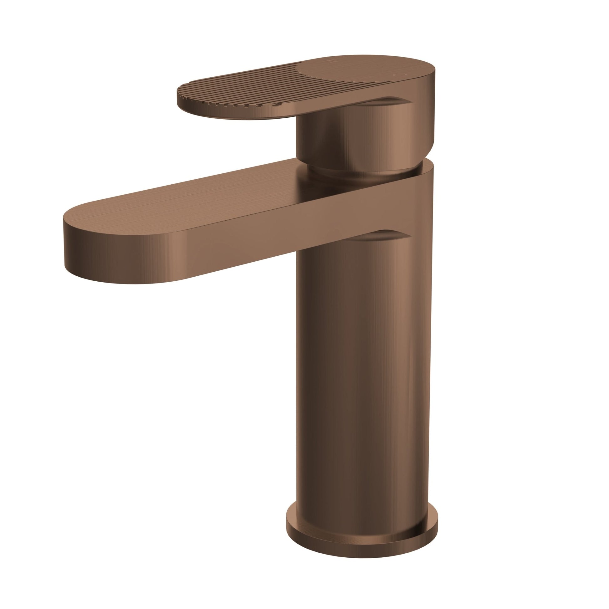 Nui Cyprus Fluted Mono Basin Mixer With Push Button Waste Contemporary Brushed Bronze Brass 160x52x150mm - JJ Building Materials