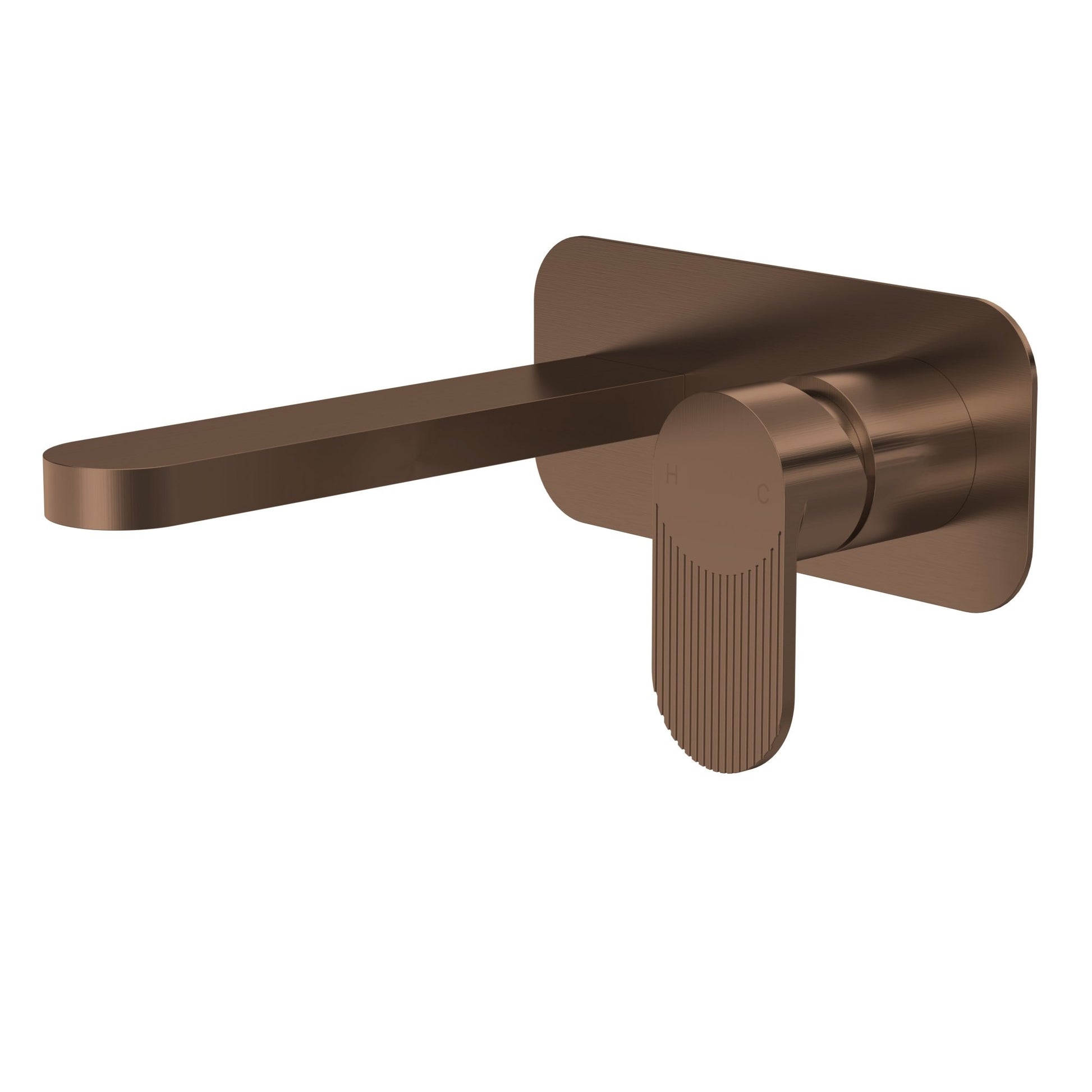 Nui Cyprus Wall Mounted 2 Tap Hole Basin Mixer With Plate Contemporary Brushed Bronze Brass 108x180x193mm - JJ Building Materials