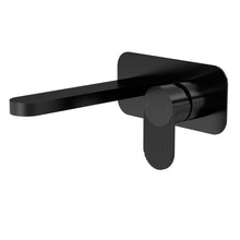 Nui Cyprus Wall Mounted 2 Tap Hole Basin Mixer With Plate Contemporary Matt Black Brass 108x180x193mm - JJ Building Materials