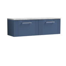Nui Deco 1200 Wall Hung 2 - drawer Vanity & Laminate Worktop Contemporary Satin Blue MFC Painted Gloss 405x1215x455mm - DPF394LBG2 - JJ Building Materials