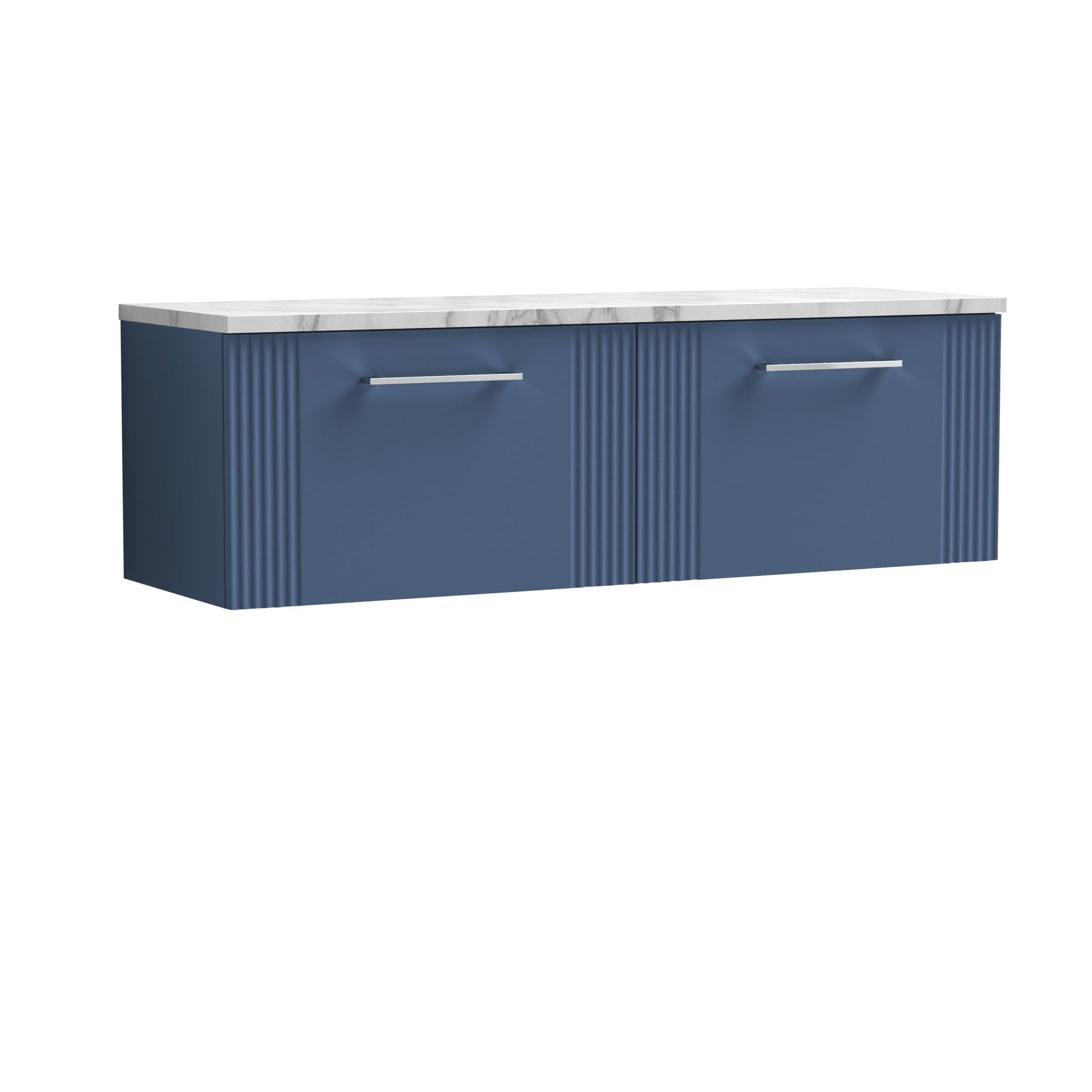 Nui Deco 1200 Wall Hung 2 - drawer Vanity & Laminate Worktop Contemporary Satin Blue MFC Painted Gloss 405x1215x455mm - DPF394LCM2 - JJ Building Materials