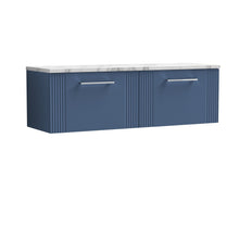 Nui Deco 1200 Wall Hung 2 - drawer Vanity & Laminate Worktop Contemporary Satin Blue MFC Painted Gloss 405x1215x455mm - DPF394LCM2 - JJ Building Materials