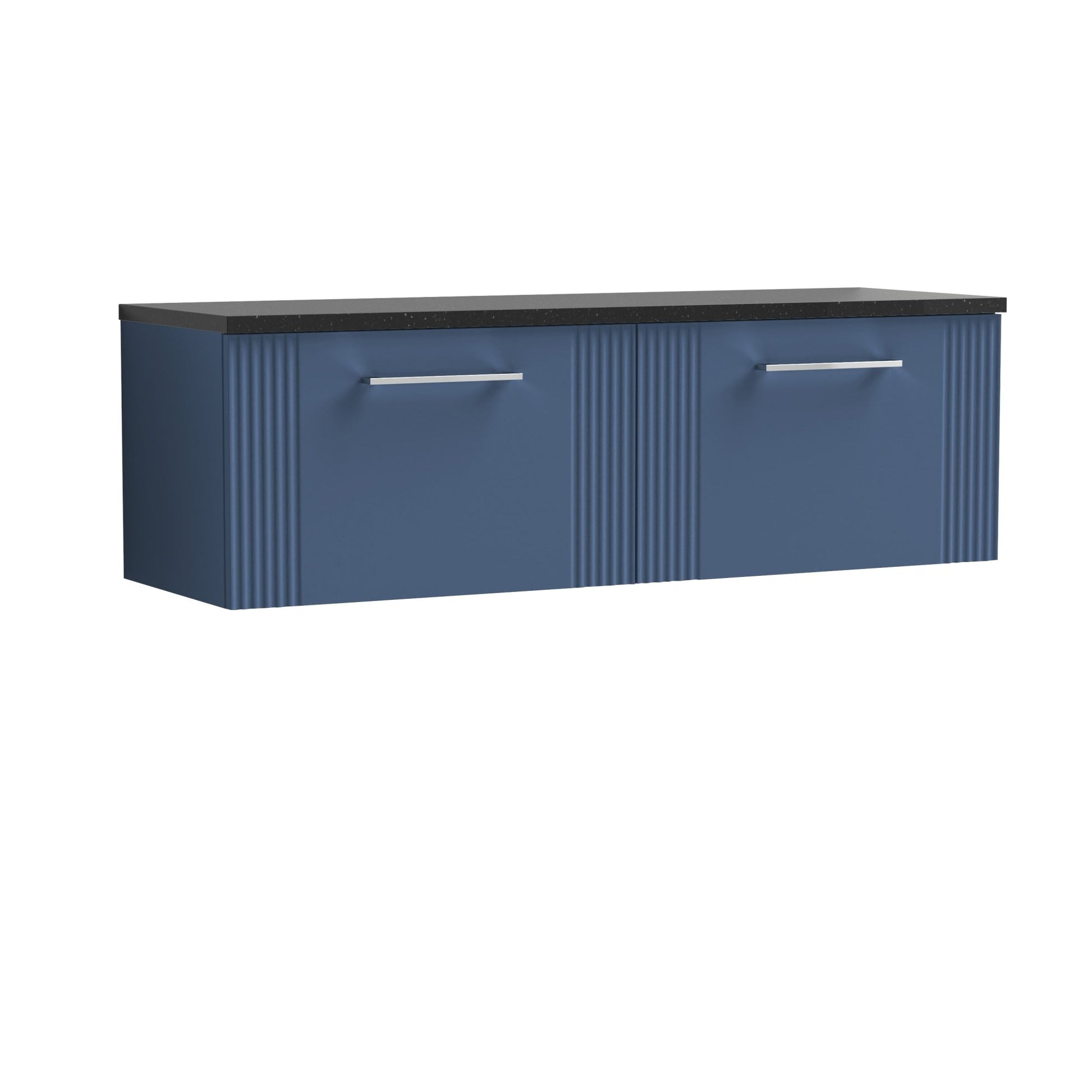 Nui Deco 1200 Wall Hung 2 - drawer Vanity & Laminate Worktop Contemporary Satin Blue MFC Painted Gloss 405x1215x455mm - DPF394LSB2 - JJ Building Materials