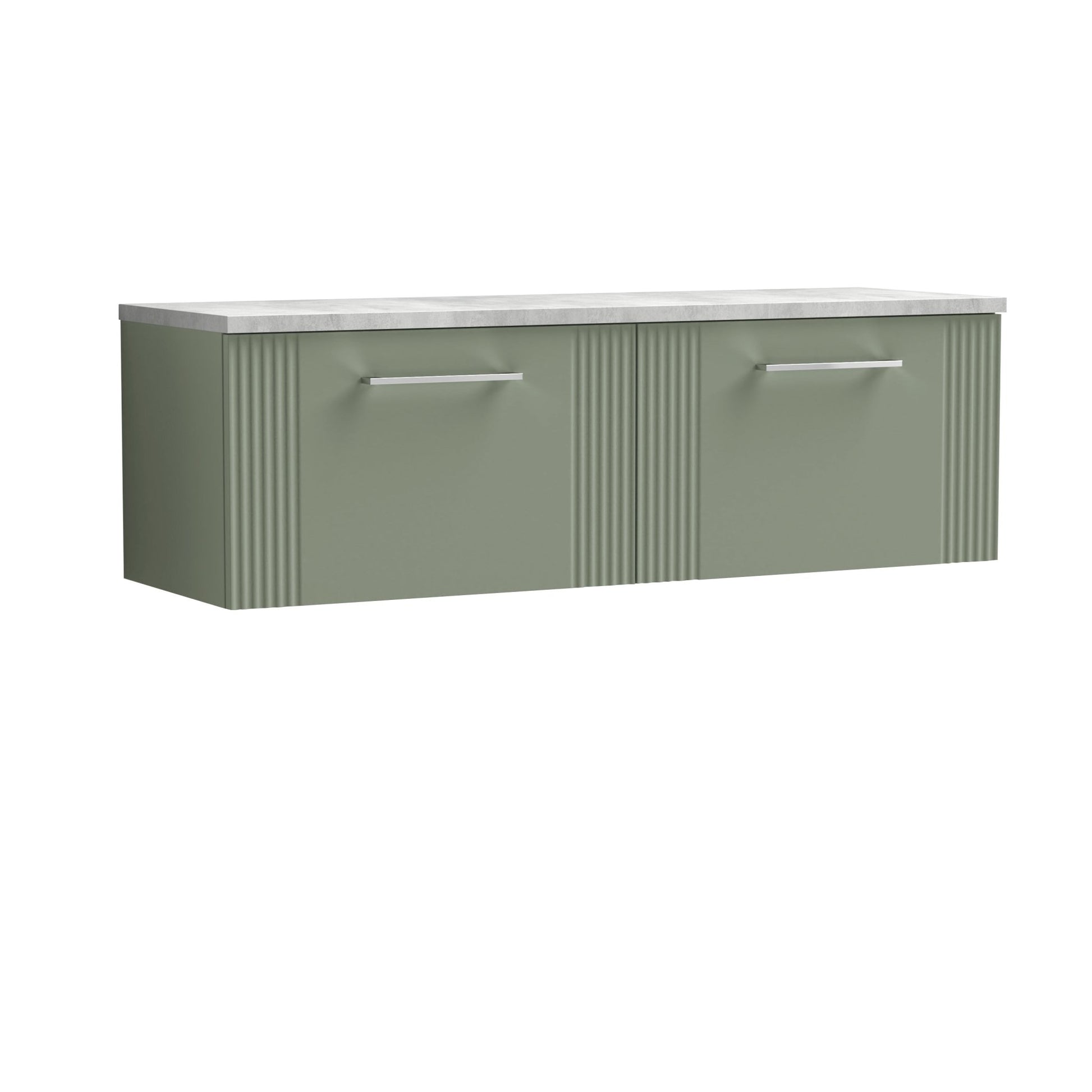 Nui Deco 1200 Wall Hung 2 - drawer Vanity & Laminate Worktop Contemporary Satin Green MFC Painted Gloss 405x1215x455mm - DPF894LBG2 - JJ Building Materials