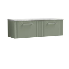 Nui Deco 1200 Wall Hung 2 - drawer Vanity & Laminate Worktop Contemporary Satin Green MFC Painted Gloss 405x1215x455mm - DPF894LBG2 - JJ Building Materials