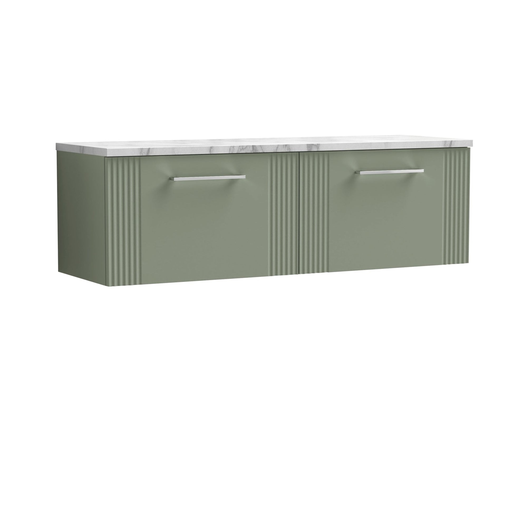 Nui Deco 1200 Wall Hung 2 - drawer Vanity & Laminate Worktop Contemporary Satin Green MFC Painted Gloss 405x1215x455mm - DPF894LCM2 - JJ Building Materials