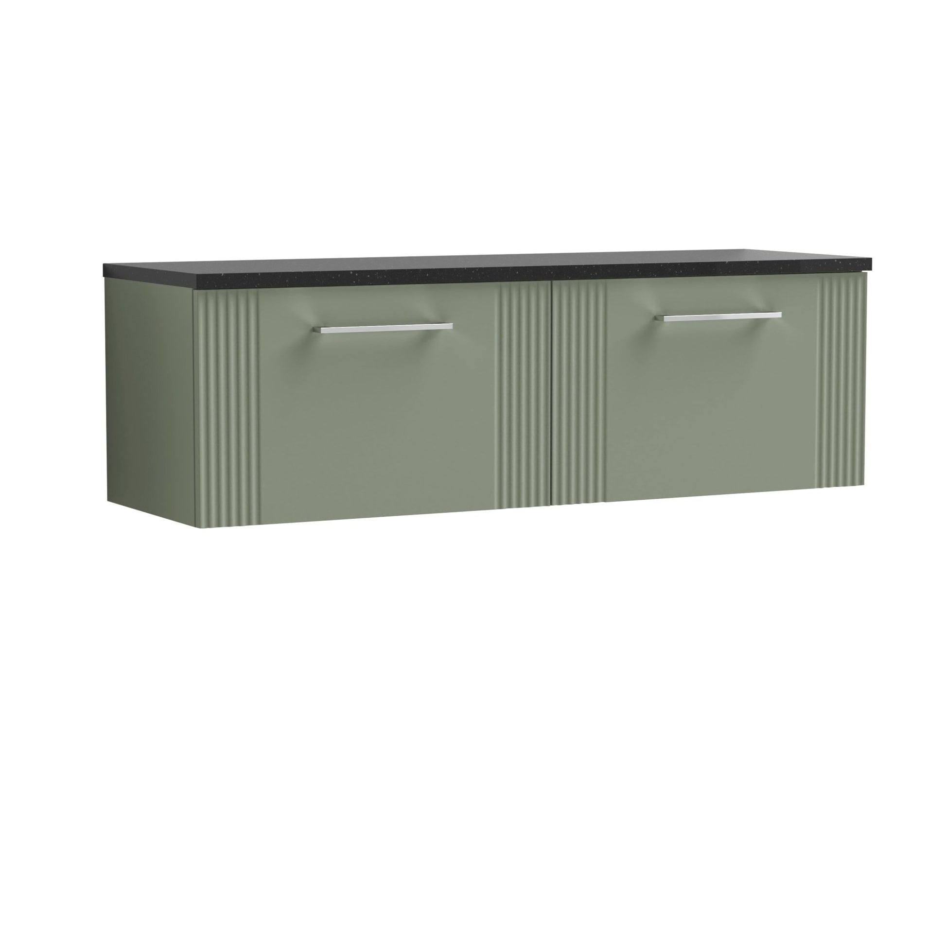 Nui Deco 1200 Wall Hung 2 - drawer Vanity & Laminate Worktop Contemporary Satin Green MFC Painted Gloss 405x1215x455mm - DPF894LSB2 - JJ Building Materials