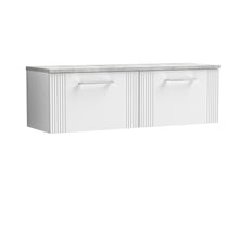 Nui Deco 1200 Wall Hung 2 - drawer Vanity & Laminate Worktop Contemporary Satin White MFC Painted Gloss 405x1215x455mm - DPF194LBG2 - JJ Building Materials